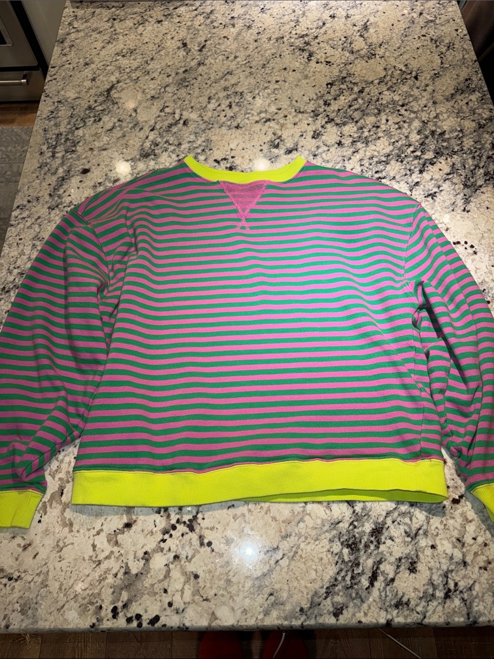 We The Free Striped Crewneck Sweater in Pink & Green with Neon Trim